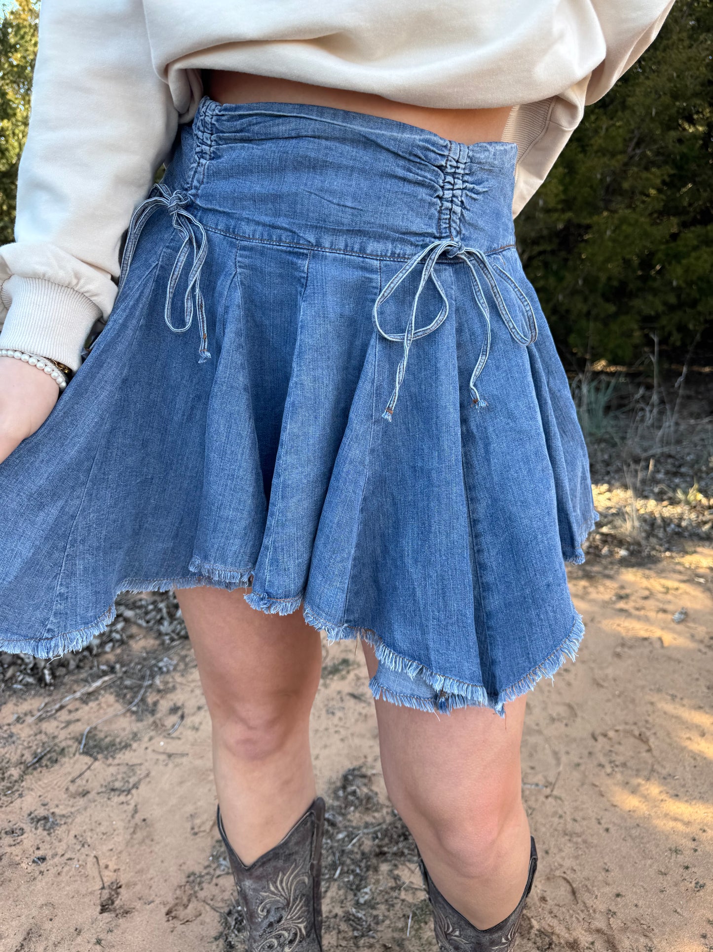 Flirty Flutter Denim Mini Skirt