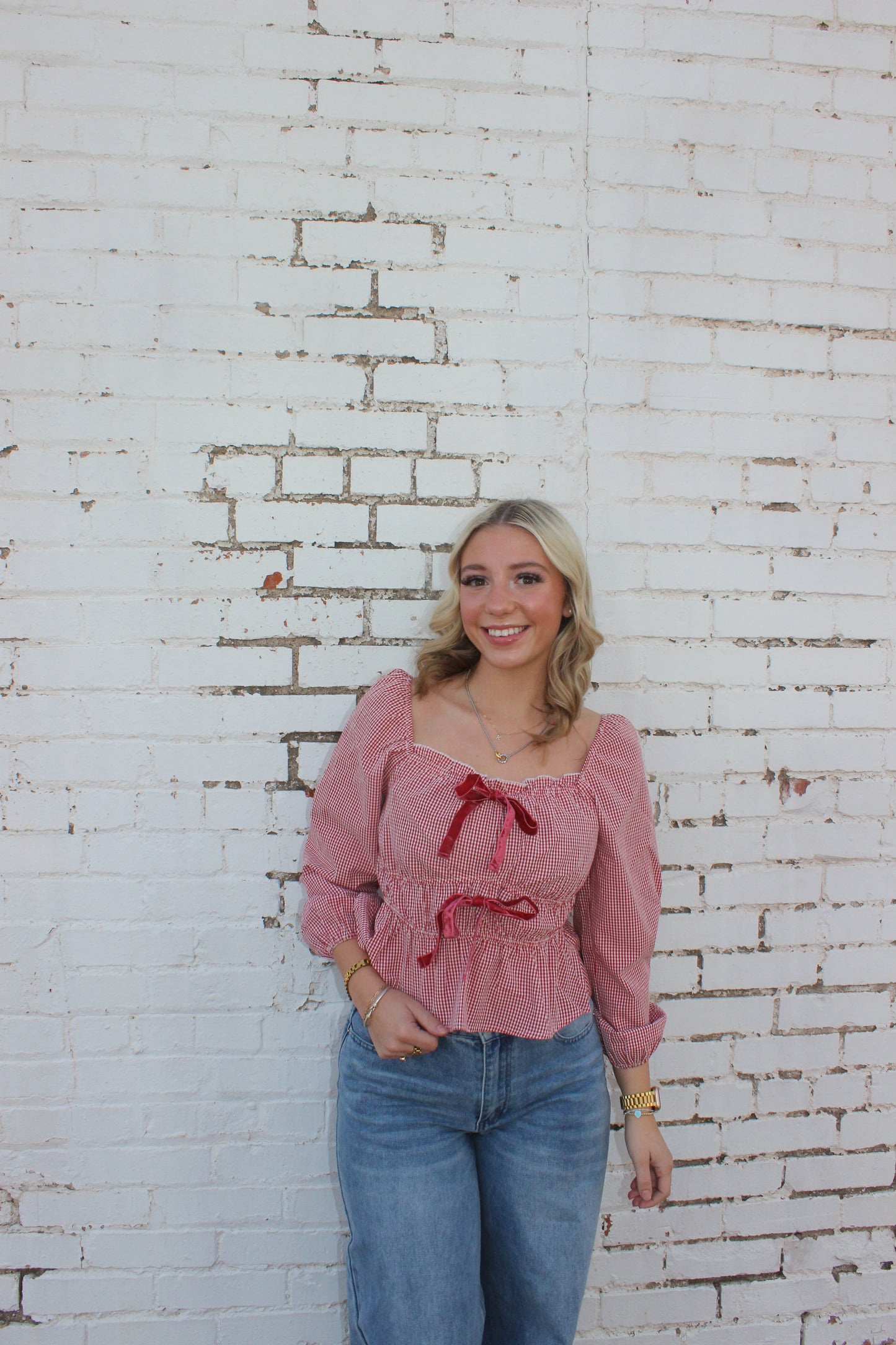 Sweetheart Gingham Bow Top