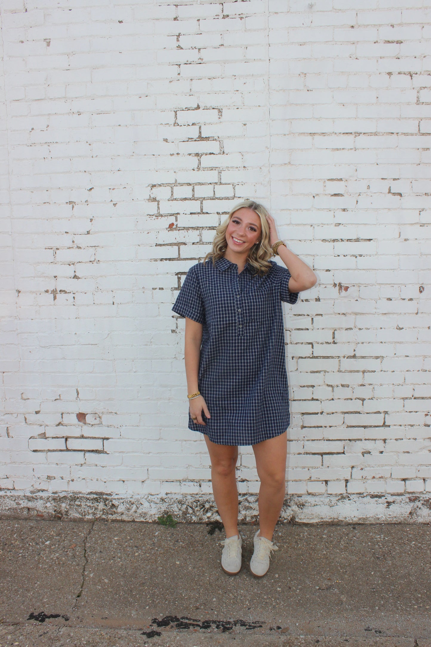 Sweet Navy Check Dress