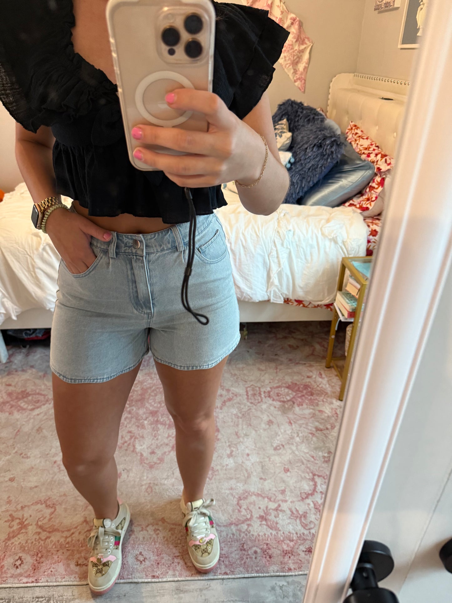 Scalloped Denim Shorts
