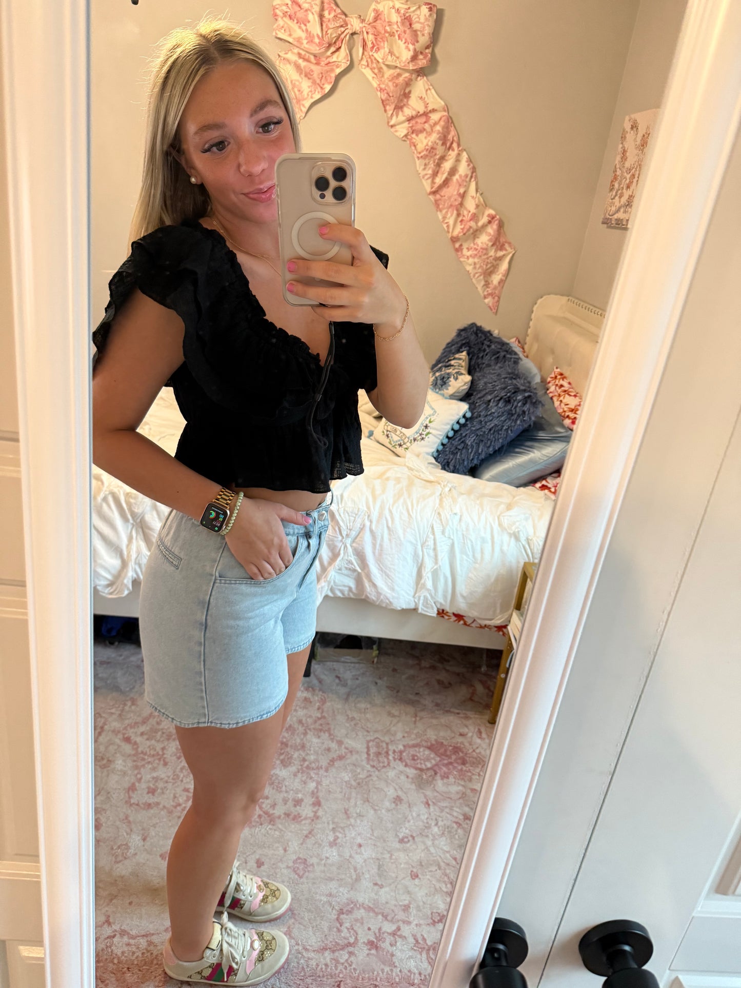 Scalloped Denim Shorts