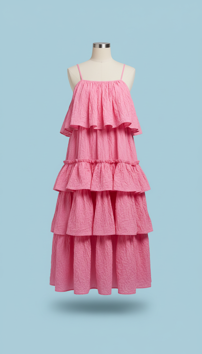 Bubblegum Pink Ruffle Midi Dress