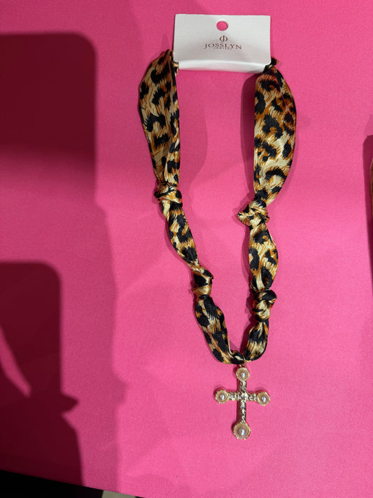 Leopard Scarf Cross Necklace