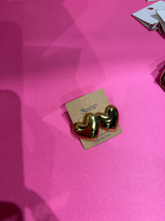 Gold Puffy Heart Earrings