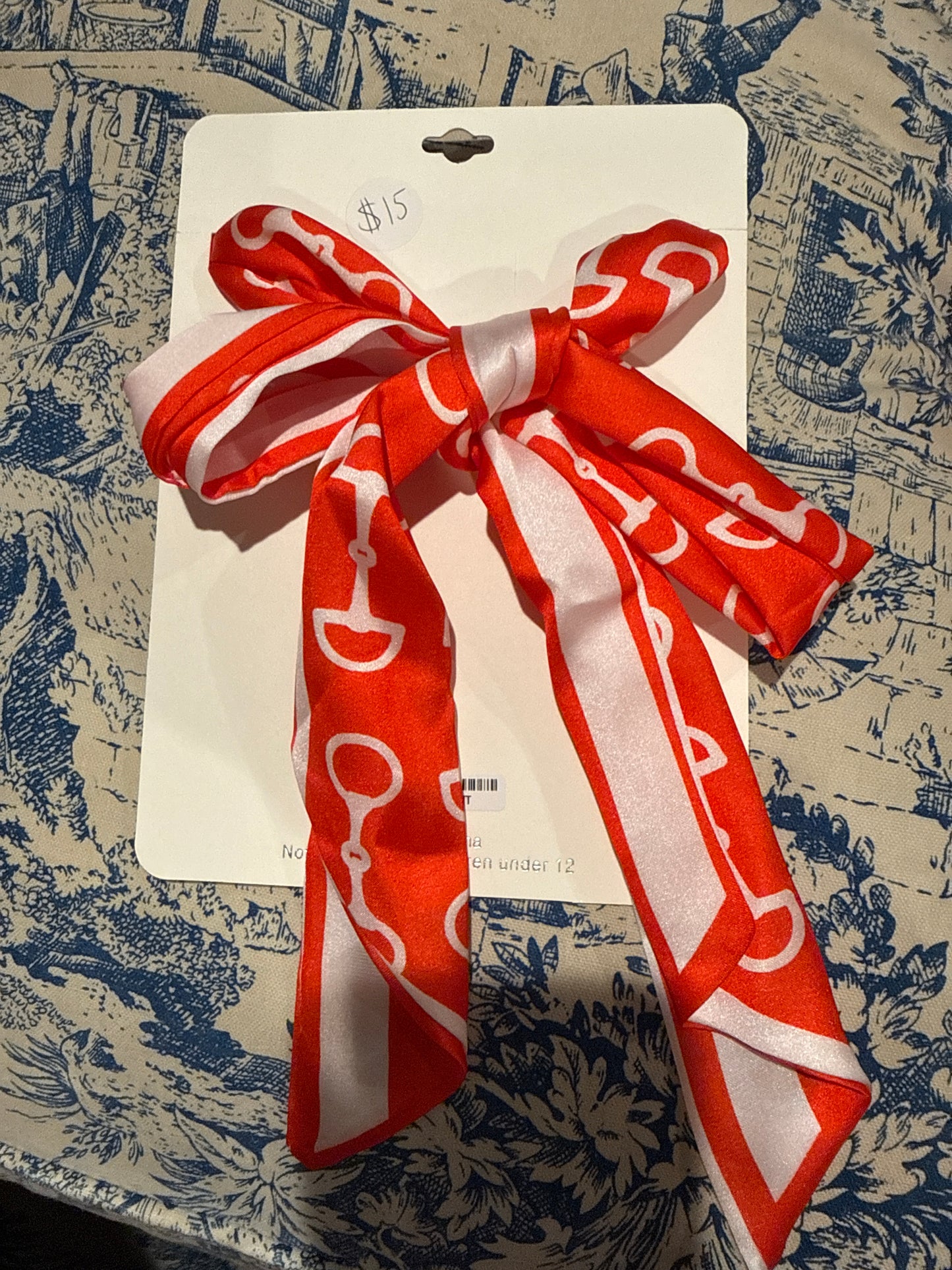 Red and White horsebit scarf necklace