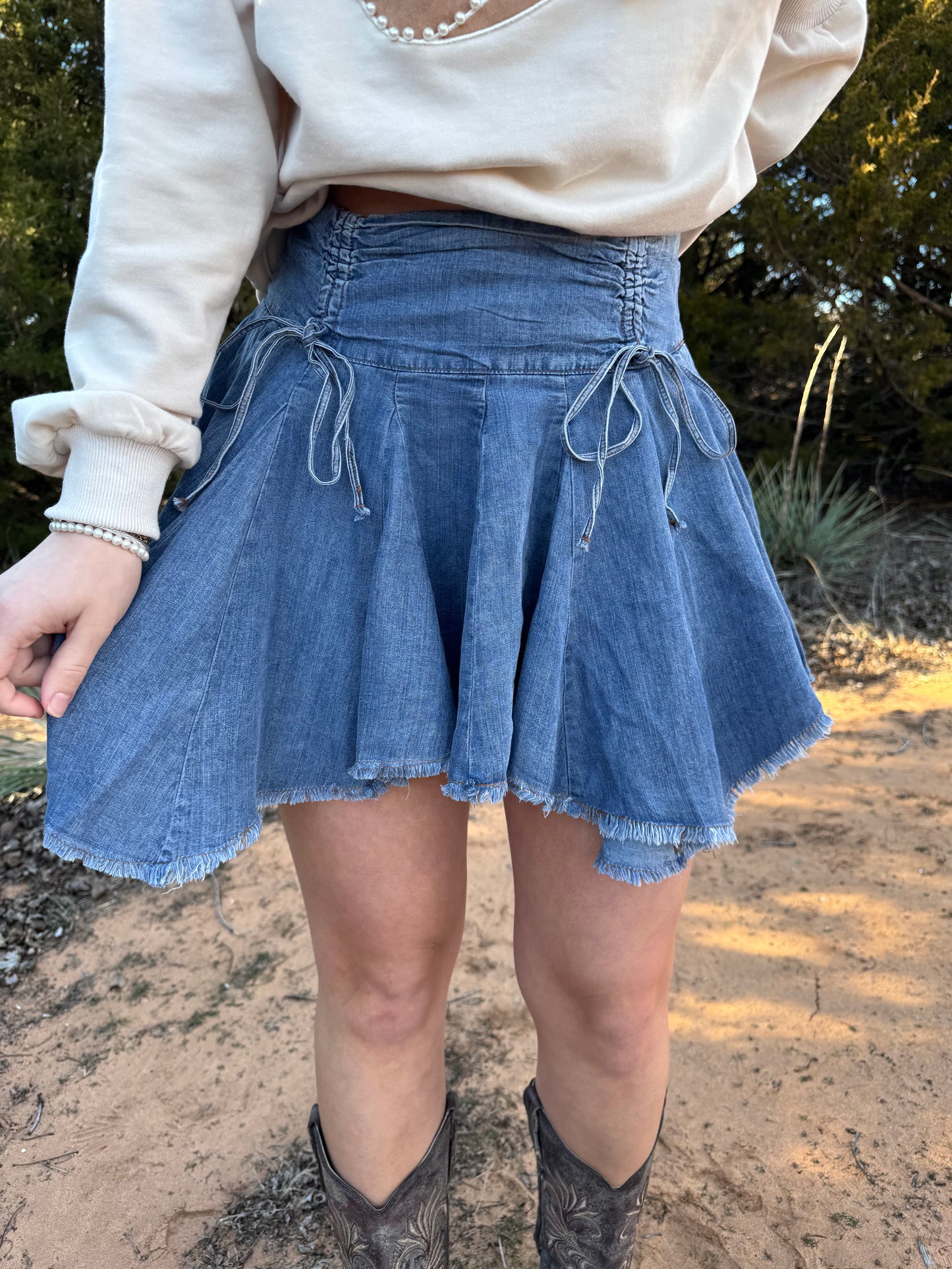 Flirty Flutter Denim Mini Skirt