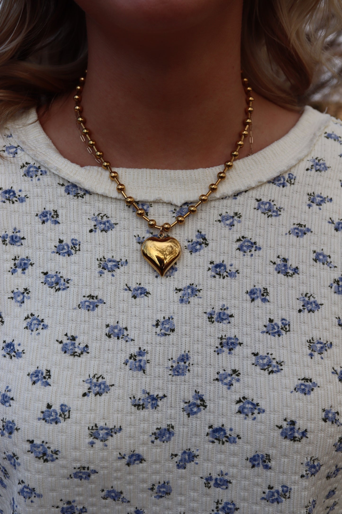 Gold Puffy Heart Necklace