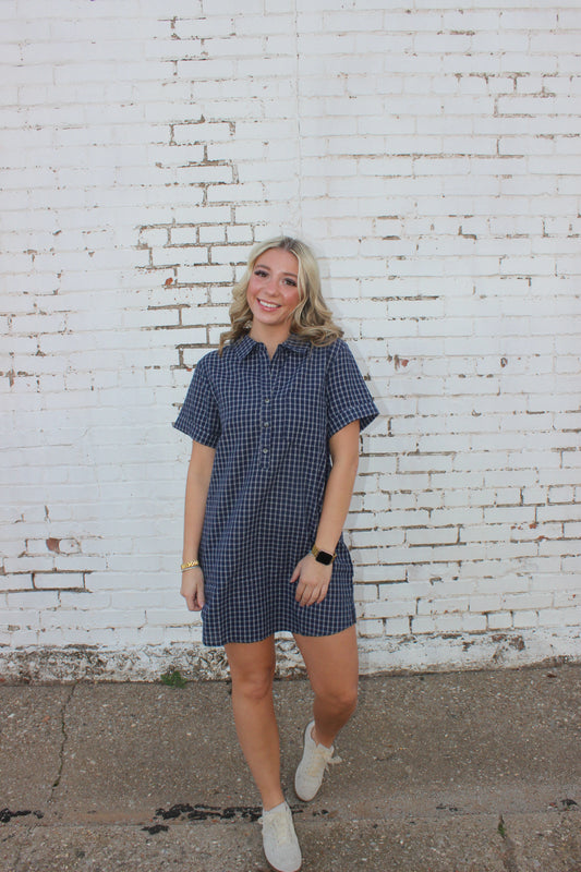Sweet Navy Check Dress