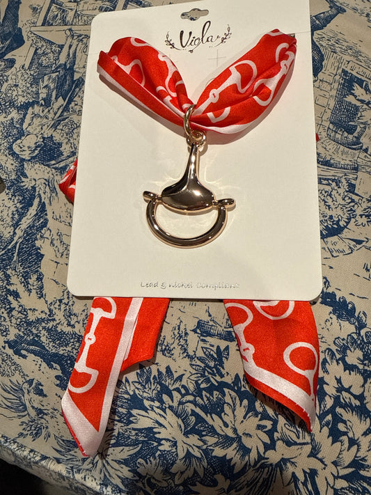 Red and White horsebit scarf necklace