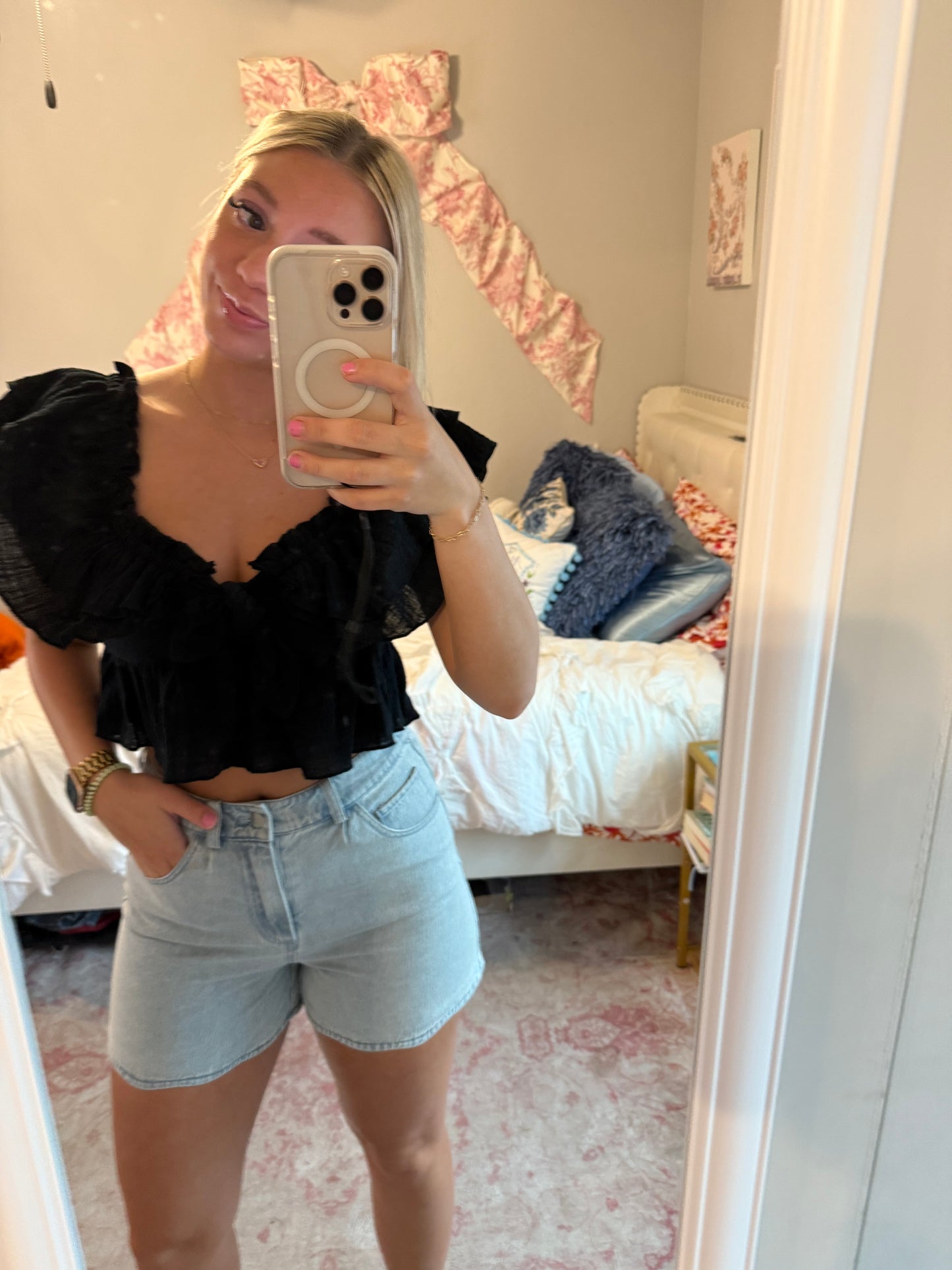 Scalloped Denim Shorts
