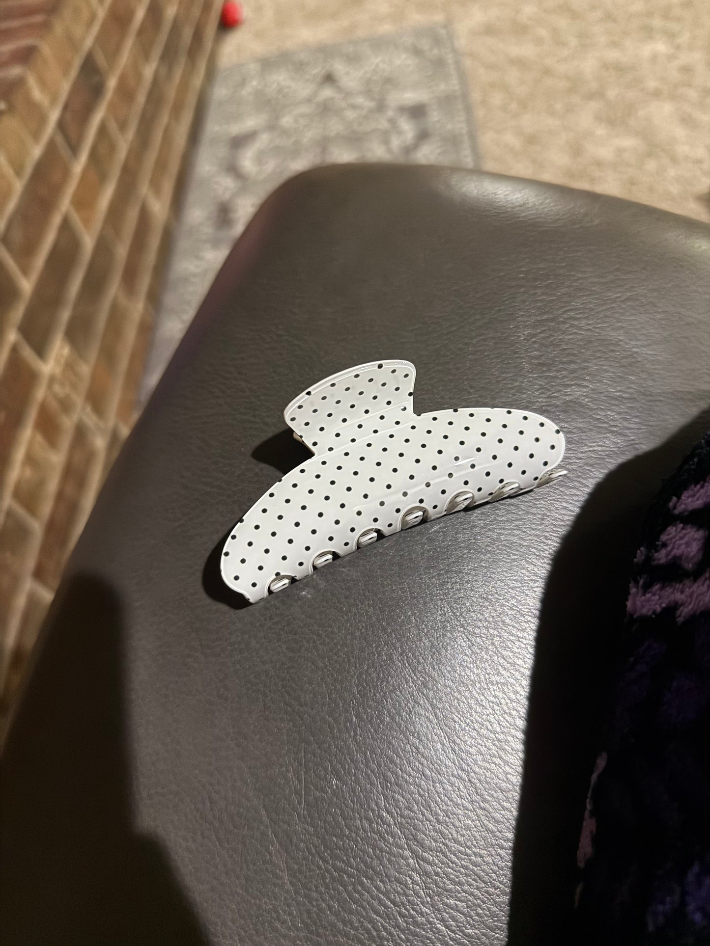 White and Black Polka Dot Claw Clip