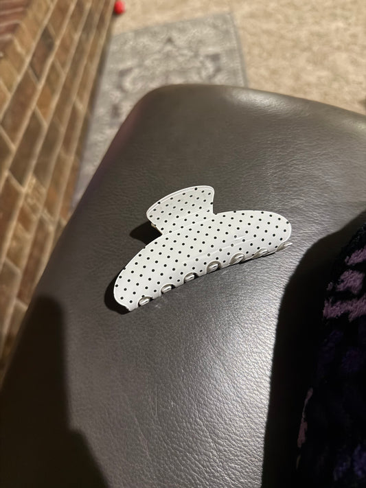 White and Black Polka Dot Claw Clip