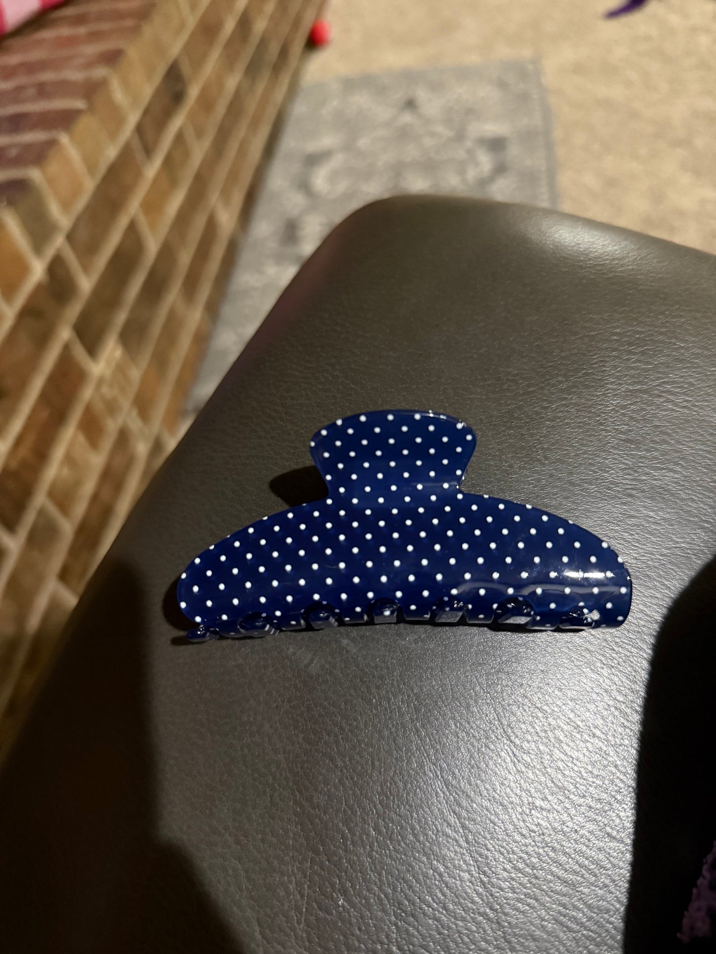 Navy and White Polka Dot Claw Clip