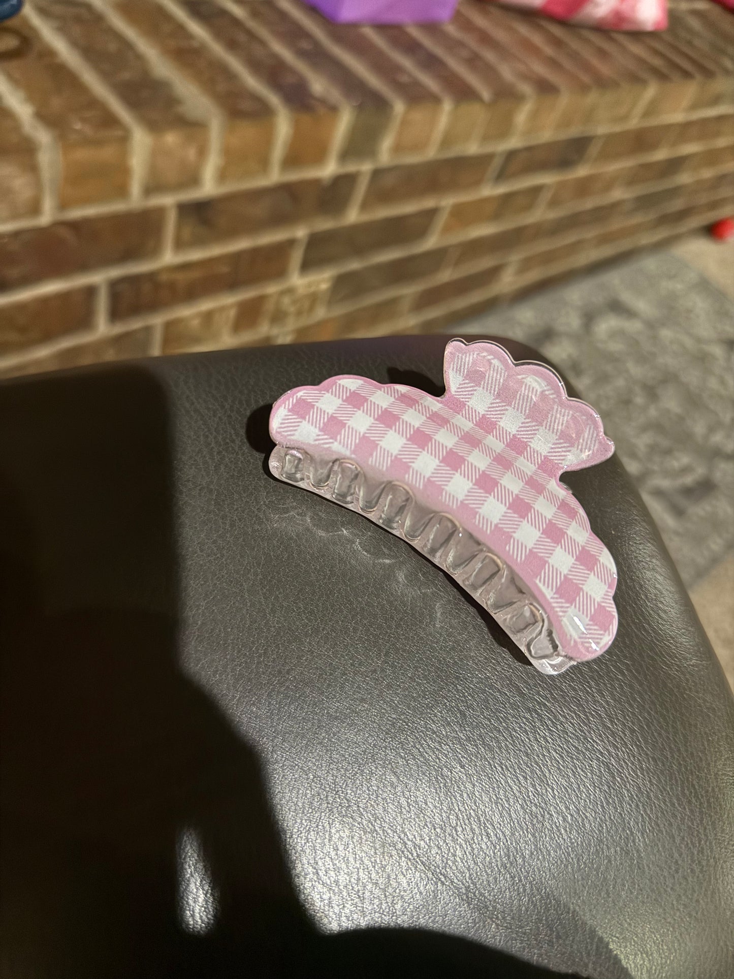 Pink and White Gingham Scalloped Claw Clip