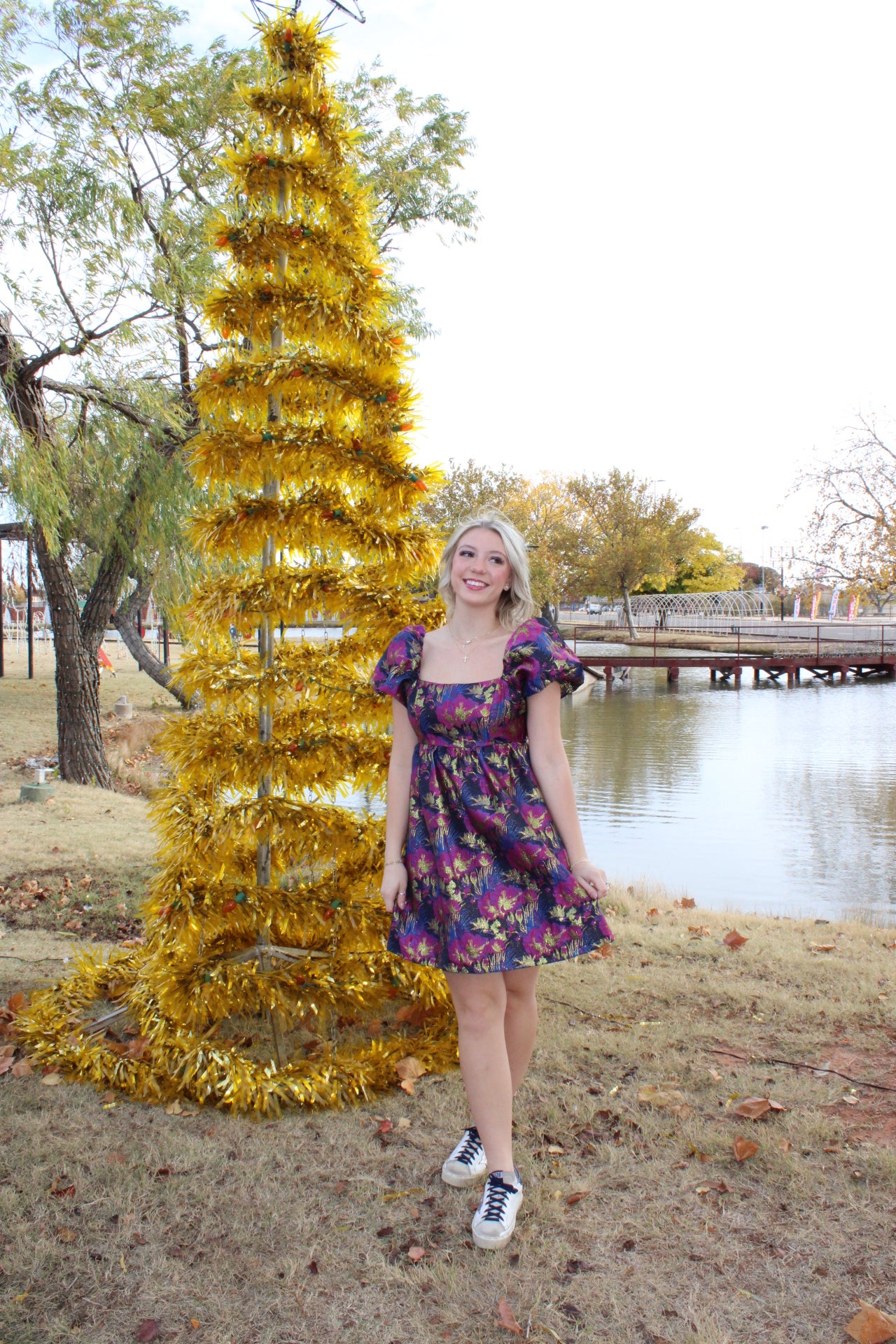 Festive Floral Jacquard Dress