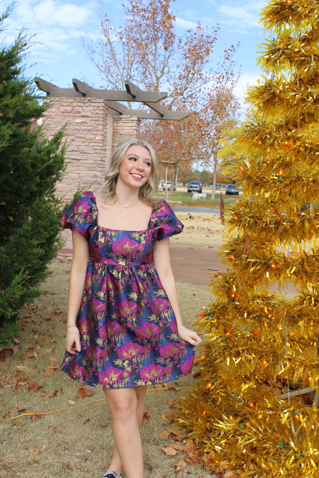 Festive Floral Jacquard Dress